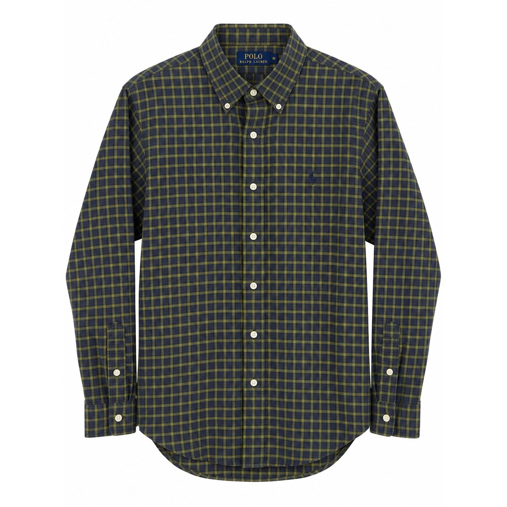 Polo Ralph Lauren Mens Plaid Button Down Shirt Navy Green Yellow Size M
